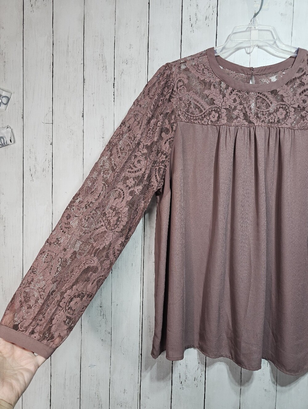 Torrid Women's Mauve Lace Long Sleeve & Yoke Lightweight Blouse Shirt Size 3X. - Picture 3 of 8